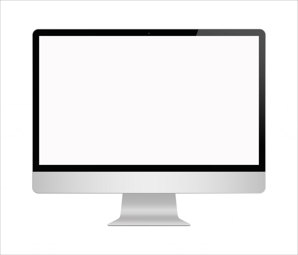 Computer with blank screen on white background