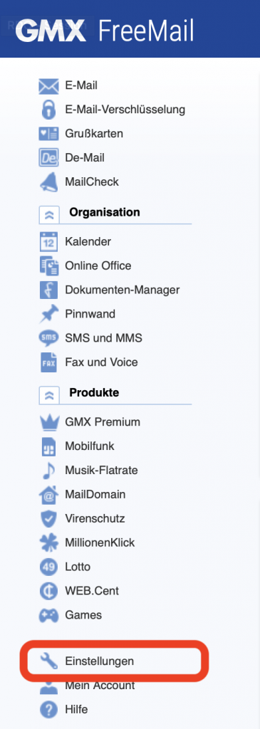 GMX Einstellungen