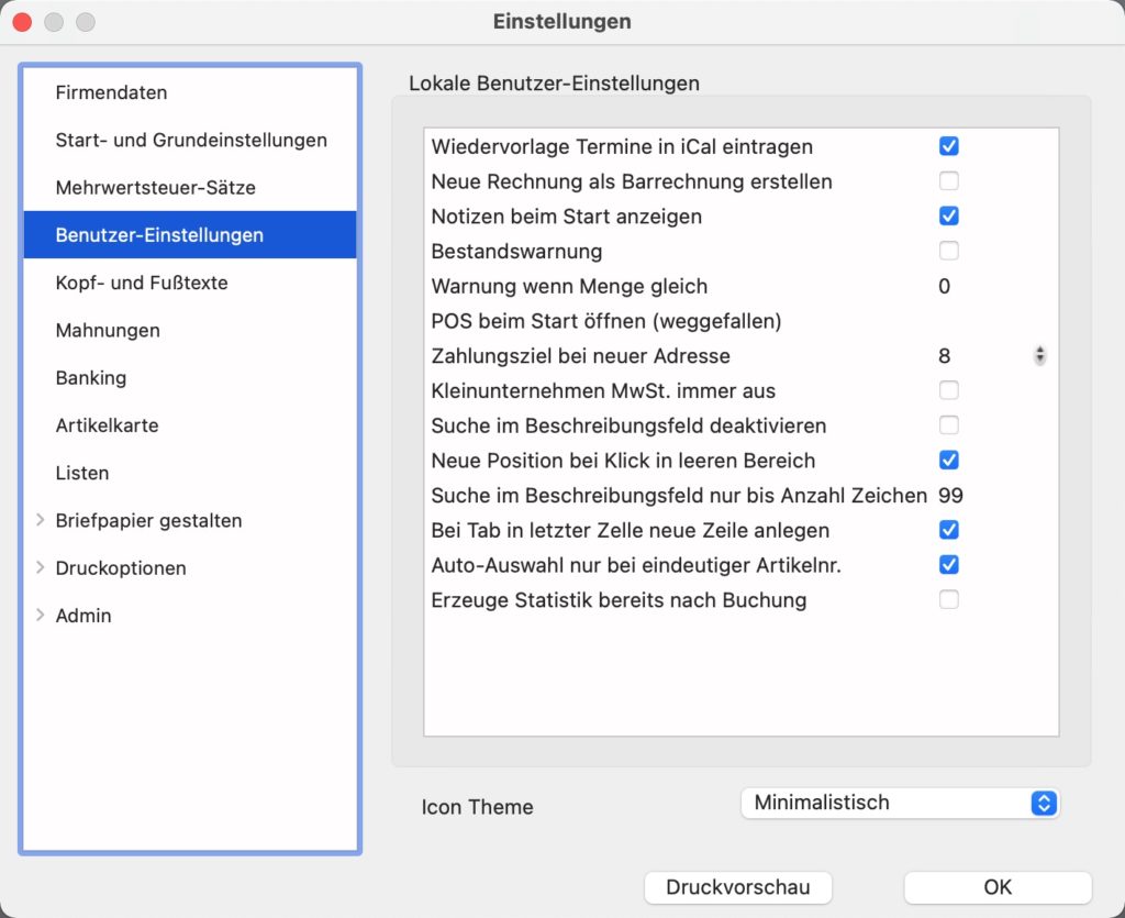 Einstellungen – Benutzer-Einstellungen - varcess